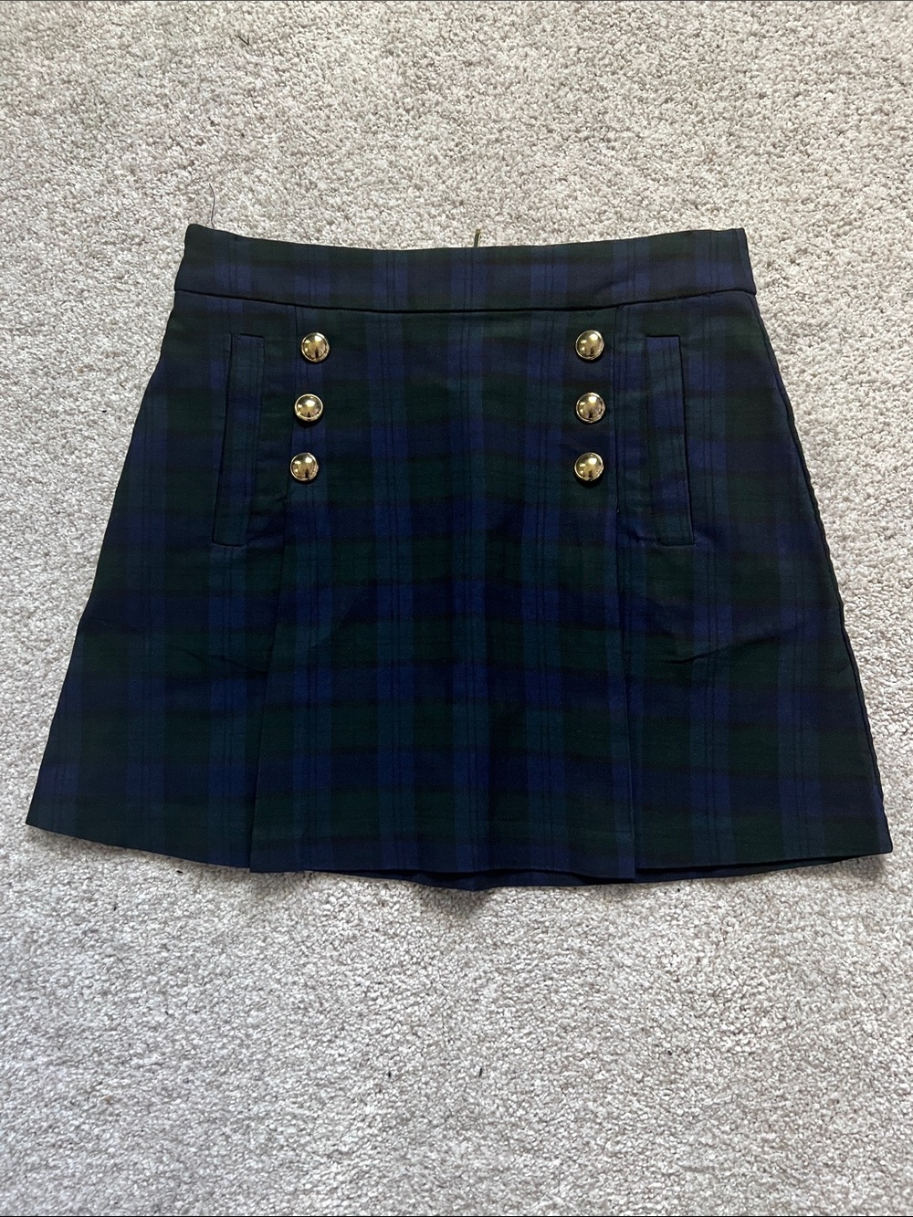 XOXO Blackwatch Plaid Mini Skirt with Gold Buttons